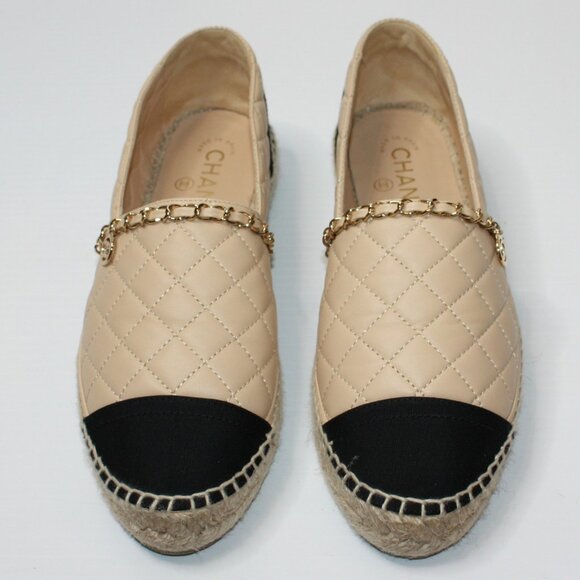 Chanel Lambskin Grosgrain Quilted CC Chain Espadrilles in size EU 40 / US 10 NEW - Picture 2 of 7